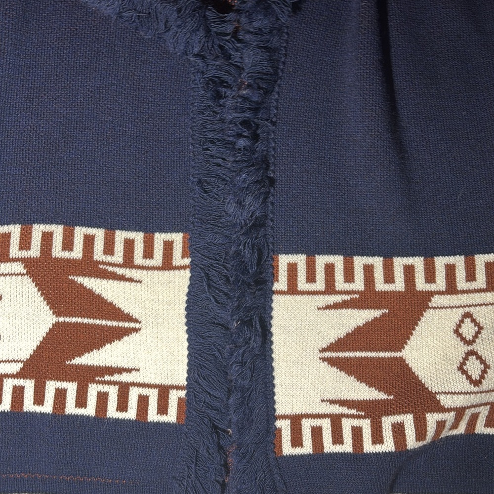 Cocogio sweater chunky open frontItalian wool cardigan fringe navy Aztec small - Picture 3 of 12